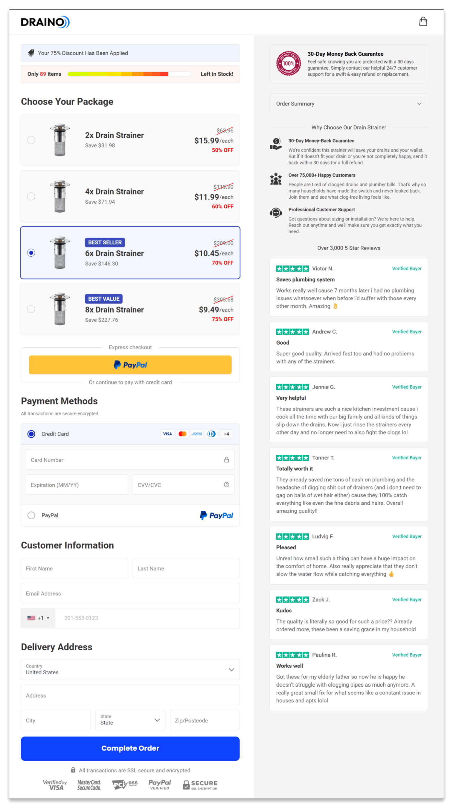 Draino Drain secure checkout page
